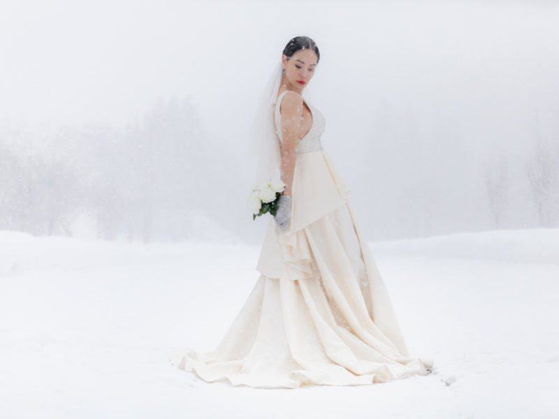 Fay braving the snow on her pre-wedding shoot