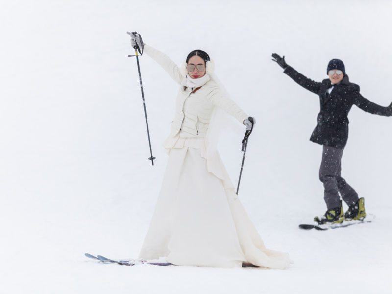 Ti and Fay skiing on their pre-wedding Niseko