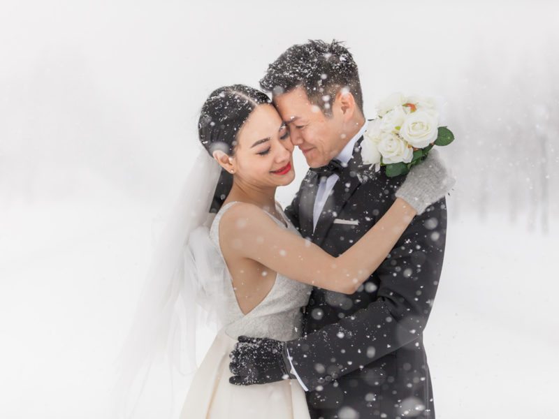 Ti and Fay on their pre-wedding shoot in Niseko