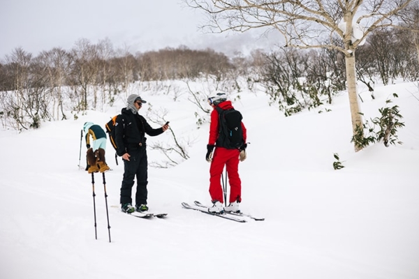 backcountry safety check on a hokkaido ski and snowboard powder tour with Niseko Guiding